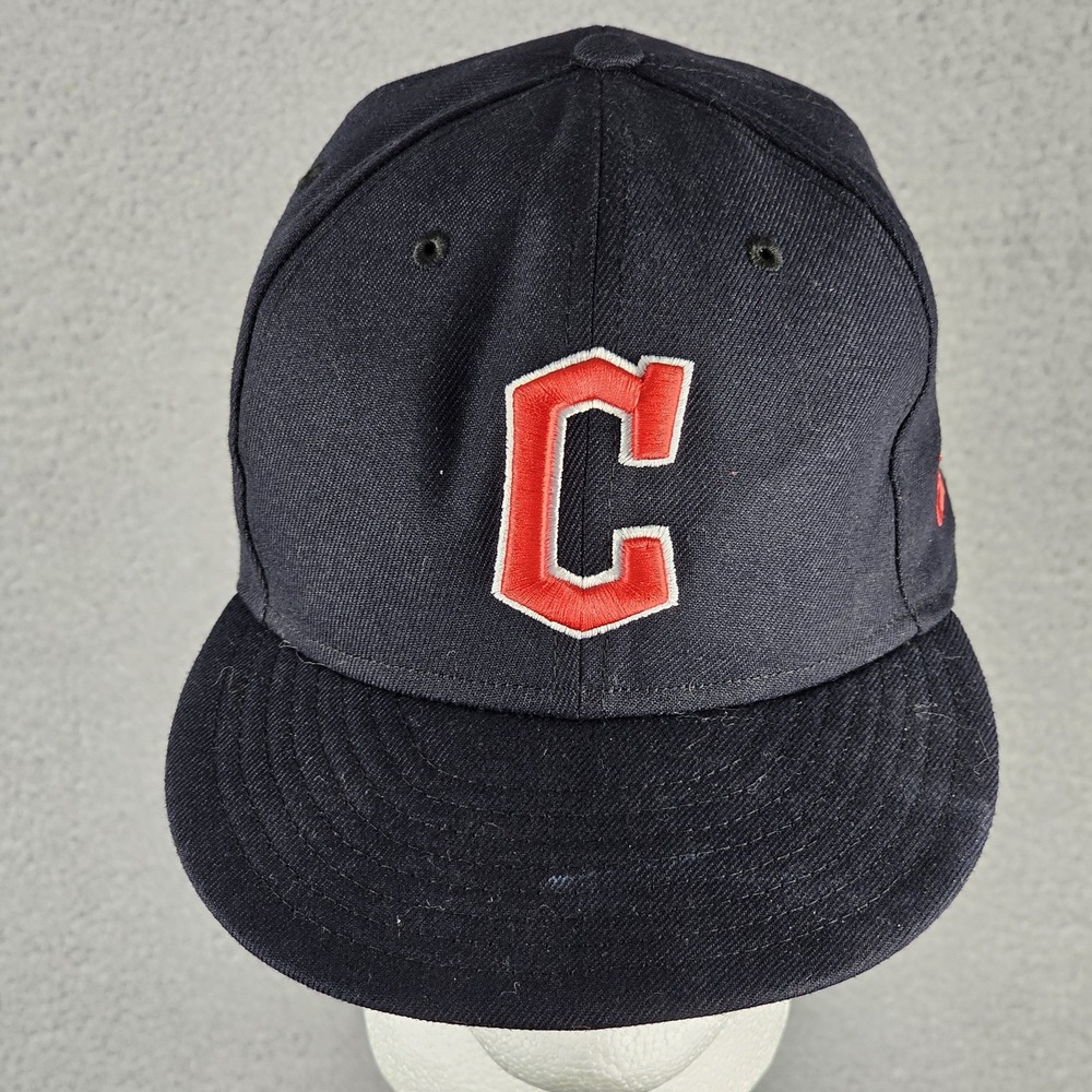 New Era Hat Mens 7 Black Cleveland Guardians MLB 59FIFTY Fitted Cap Baseball Hat